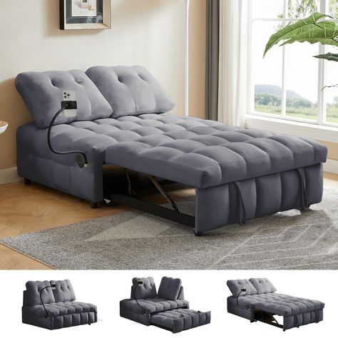 PRICES MAY VARY. Space-Saving Convertible: Our modern sleep sofa bed is a perfect fit for small apartments and compact living spaces. When folded, it functions as a cozy sofa (48.42''W x 38.58''D x 35.43''H). Easily pull out the bottom bed frame to transform it into a chaise lounge, or lift it up to create a twin-size bed in seconds (Bed Size: 48.42''W x 74''D x 35.43''H, Sleep Size: 39.76''W x 74''D x 16.9''H). Ideal for apartments, second bedrooms, study rooms, offices, RVs, camper van, motorh Puff Sofa, Loveseat Futon, Modern Velvet Sofa, Sofa Velvet, Blue Velvet Sofa, Pull Out Couch, Pull Out Sofa Bed, Pull Out Sofa, Small Apartment Living Room