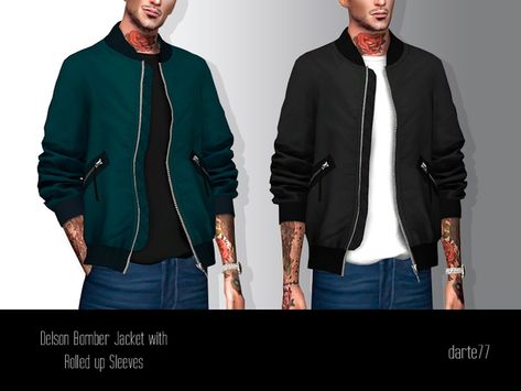 Darte77's Bomber Jacket with Rolled up Sleeves Cc Men, Sims 4 Men Clothing, Sims 4 Male Clothes, 4 Family, Sims Clothes, Cc Mods, Cc Clothes, Rolled Up Sleeves, Male Clothing