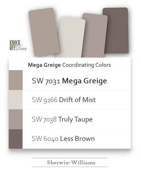 Mega Greige Sherwin Williams Coordinating Colors, Sherwin Williams Greige, Grey Beige Paint, Mega Greige, Anew Gray, Beige Paint Colors, Sherwin Williams Gray, Beige Paint, White Tile Backsplash