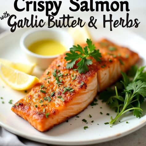 Craving something delicious? Try Crispy Salmon with Garlic Butter and Herbs! 🍽️ This easy recipe will have you cooking like a pro in no time. Check it out! Salmon Seasoning Recipe, Herb Butter Salmon, Crispy Salmon Recipe, Sockeye Salmon Recipes, Cooking Salmon Fillet, Herb Salmon, Recipe With Garlic, Crispy Salmon, Garlic Butter Salmon