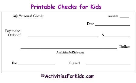 Printable checks and check register educational tool for kids at ActivitiesForKids.com Cheque Template, Printable Check Register, Blank Cheque, Printable Checks, Life Skills Lessons, Classroom Lesson Plans, Blank Check, Writing Practice Worksheets, Check Register