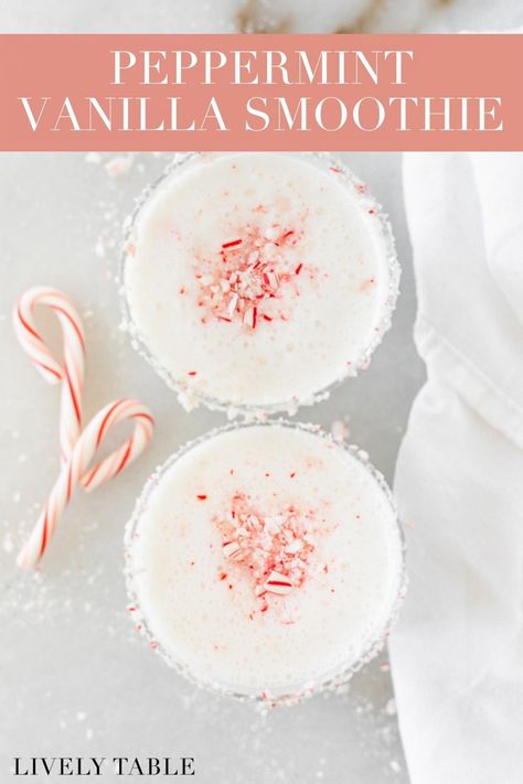 Enjoy a festive snack this holiday season with an easy vanilla peppermint smoothie, made with just 3 ingredients! Holiday Smoothie Recipes, Peppermint Smoothie, Winter Smoothie Recipes, Holiday Smoothies, Christmas Smoothies, Winter Smoothies, Peppermint Recipes, Vanilla Smoothie, Healthy Christmas