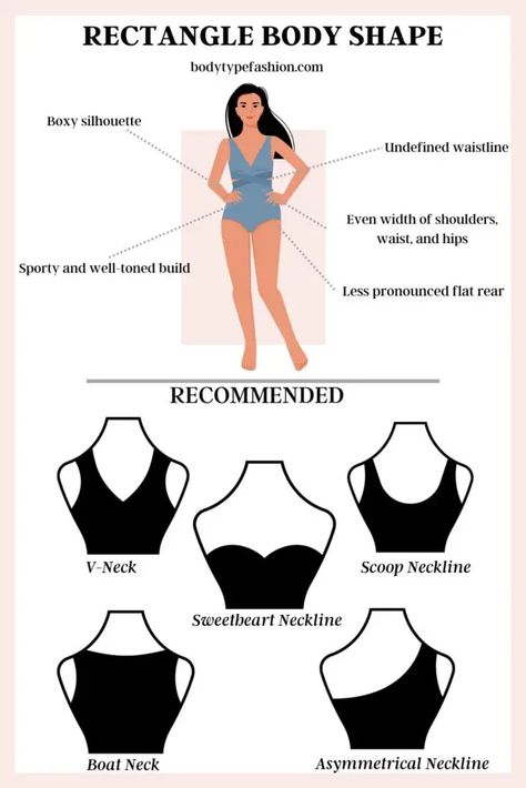 Asymmetrical Neckline Clothes Based On Body Shape, Clothes According To Body Shape, Balanced Body Proportions Outfits, Rectangle Body Jeans, How To Figure Out Your Body Shape, Rectangle Body Shape Outfits Aesthetic, How To Style Your Body Type, Square Shaped Body Outfits, Best Clothes For Rectangle Body Shape