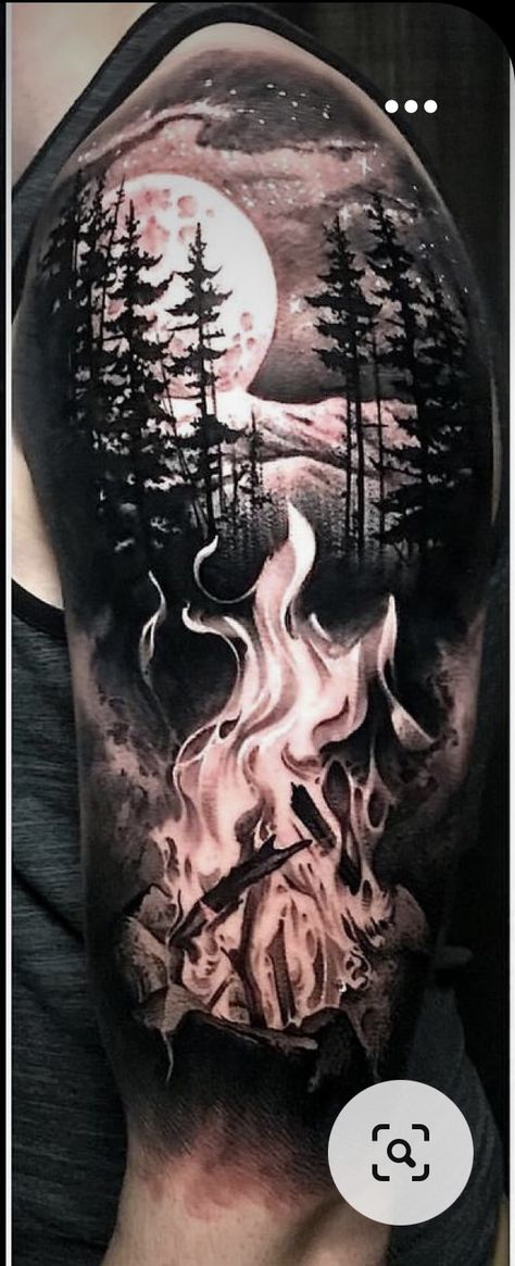 Clock Tattoo Design Men, Forest Tattoo Sleeve, Galaxy Tattoo Sleeve, Outdoor Tattoo, Outlaw Tattoo, Celtic Tattoo Symbols, Camping Tattoo, Wolf Tattoos Men, Chicano Tattoos Sleeve