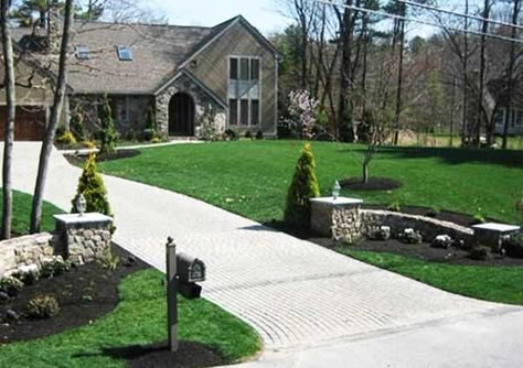 Landscape Designs for Driveway Entrances | ... and trees along the driveway, beautiful driveway landscaping ideas Driveway Brick, Front Yard Lighting, Beautiful Driveways, Driveway Entrance Landscaping, Brick Driveway, Stone Driveway, Driveway Entrance, Driveway Design, Driveway Landscaping