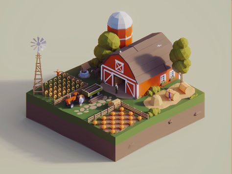 Low Poly Worlds: Farm by Pavel Novák on Dribbble Rumah Minecraft Sederhana, After Earth, Idle Game, 3d World, Farm Games, Low Poly Games, Isometric Art, Image 3d, Low Poly Art