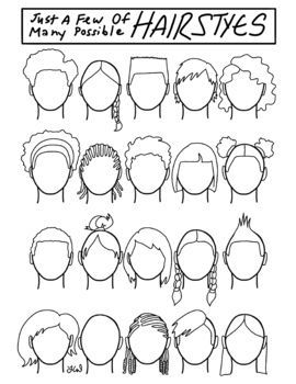 Hairstyles drawing reference for kids. Printable, poster, or handout. Perfect for learning how to draw different hairstyles. #hairstyles #drawing . #Fashion_Design_Hair_Sketch #Face_Doodles_Simple #Simple_Hairstyle_Drawing #Faces_Drawing_Easy Hair Examples Drawings, Hair Crafts For Kids, Art Ideas For Middle Schoolers, Faces Drawing Easy, Different Types Of Art Styles, Hairstyles Art Reference, Growth Drawing, Hairstyles Drawing Reference, Draw Hairstyles