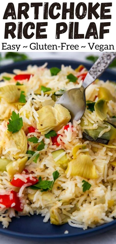 Artichoke Rice, Rice Pilaf With Orzo, Vegan Rice Dishes, Veggie Main Dishes, Pilaf Recipes, Vegan Rice, Rice Dinner, Steak And Mushrooms, Rice Pilaf