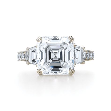 Beautiful Asscher Diamond Engagement Ring, Asscher Cut Diamond Ring, Asscher Cut Engagement Rings, Vintage Style Engagement Rings, Asscher Diamond, Asscher Cut Diamond, Platinum Diamond Rings, Fine Diamond Jewelry, Pave Band