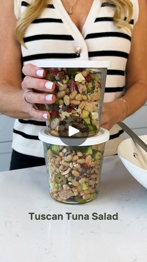 84K views · 540 reactions | Easy Tuscan Tuna Salad | One of the best protein-packed salads for meal prep! Flaky tuna gets tossed with white beans, roasted red pepper, sundried tomatoes, olives, cucumber,... | By Downshiftology | Facebook Tuscan Tuna And White Bean Salad, Tuscan Tuna Salad, Salads For Meal Prep, Tuna Salads, Salad Dressing Recipes Vinaigrette, Classic Tuna Salad, Mediterranean Recipes Healthy, Light Summer Meals, Protein Salad