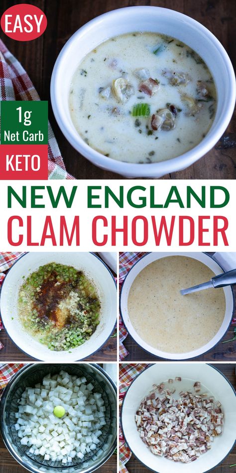 Keto Chowder, Low Carb Clam Chowder, Keto Clam Chowder, Clam Chowder Recipe, New England Clam Chowder, Low Carb Soup Recipes, Soup Appetizers, Chowder Recipe, Low Carb Soup