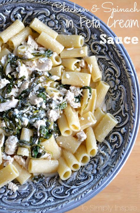 Creamy Feta Sauce, Feta Sauce, Pasta With Chicken, Creamy Feta, Pasta Chicken, Cream Sauce Recipes, Spinach Feta, Chicken Spinach, Feta Recipes