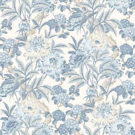 Summer Peony - Blue | Kravet Mid Century Coastal, Gp&j Baker, Sandberg Wallpaper, Peony Wallpaper, Beautiful Color Combinations, Fabric Houses, Wallpaper Calculator, Acoustic Panels, Print Wallpaper