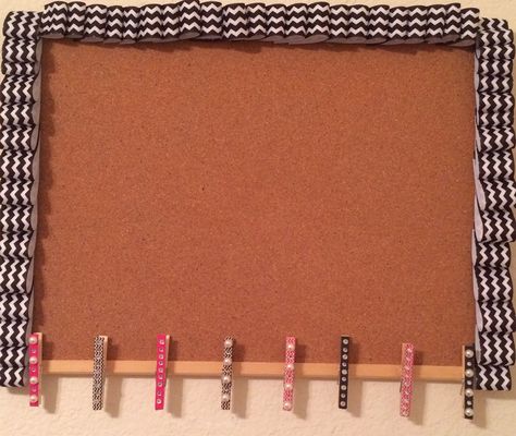 DIY bulletin board with ruffled ribbon around edges. On the bottom I attached clothes pins that I decorated with washi tape and gemstones. Bulletin Ideas, Diy Bulletin Board, Pirate Room, Bulletin Board Ideas, Churches Of Christ, Youth Group, Board Ideas, Bulletin Boards, Bulletin Board