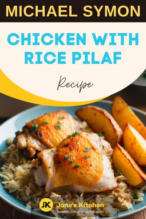 Chicken and rice pilaf in a ceramic dish Michael Symon Recipes, Chicken And Rice Pilaf, Roasted Lamb Chops, Rice Pilaf Recipe, Pilaf Recipe, Chicken With Rice, Chicken Garlic, Butter Carrots, Pilaf Recipes