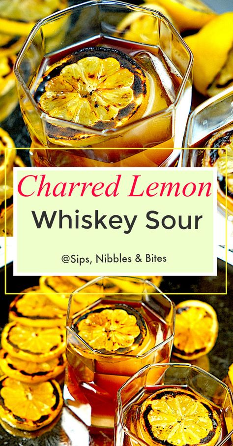 Charred Lemon adds incredible depth of flavor and character to this Whiskey Sour, infusing a smoky, woody flavor, with a hint of floral and of course charred citrus. #whiskey #whisky #whiskeysour #charredlemon #lemoncocktail #whiskeycocktail #cocktail #summercocktail #grilling #bourbon #rye #mixology #bartending #charredlemonwhiskeysour Charred Lemon, Whiskey Sour Recipe, Grilled Lemon, Lemon Cocktail, Cocktail Appetizers, Whisky Cocktails, Whiskey Cocktail, Vanilla Milkshake, I Grill