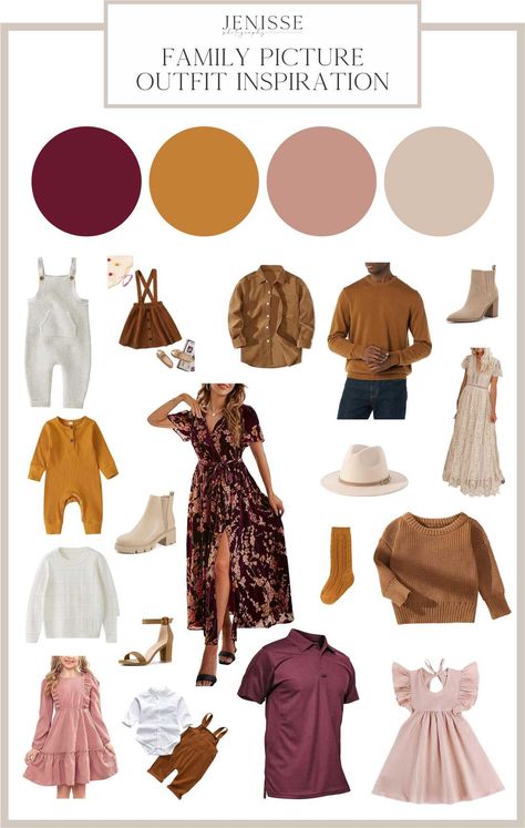 Color Palettes For Fall Family Pictures, Fall Family Photos Dusty Rose, Maroon Outfit Family Pictures, Maroon And Yellow Family Pictures, Family Photos With Burgundy, Family Pictures Mustard Yellow, Dressy Fall Family Pictures, Fall Family Photos With Pink, Pink And Orange Family Pictures