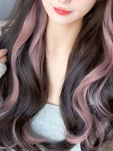 Pastel Pink Streaks In Black Hair, Hair Color Pink Highlights, Pink Clip In Hair Extensions, Pink Extensions Hair, Hair Extensions With Highlights, Pink Highlight Hair, Pink Highlights Hair, Brown Hair Pink Highlights, Ombre Hair Pink