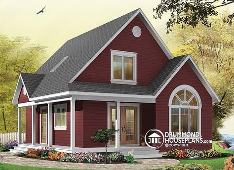 If there’s one Drummond model that pleased as soon as it appeared on the market, it is house plan #3507. This house plan is charming, efficient and flexible in its use of space. A covered wraparound porch links both entrances. Just past the service entry foyer, one finds a bathroom with a laundry closet. Then one discovers… Closed Foyer, Country Cottage House Plans, Mezzanine Bedroom, Basement House Plans, Small Cottage Homes, Cottage Style House Plans, A Small House, Casa Country, Bathroom Modern