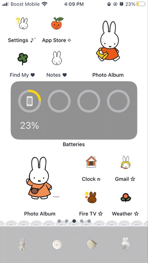 Miffy Ios, Miffy Homescreen, Ipad Inspo, Phone Layouts, Ios Layout, Phone Inspiration, App Layout, Phone Theme, Homescreen Ideas