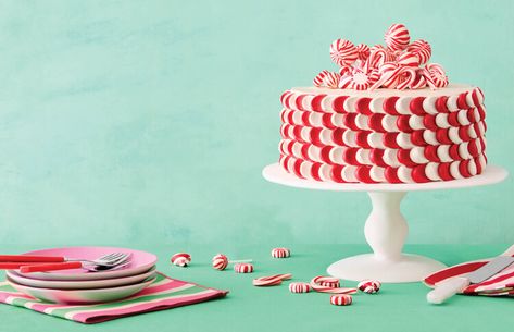 Use Red and White Frosting to Create This Cool Peppermint Cake — The Pioneer Woman Candy Cane Cake Recipe, Candy Cane Cake, Festive Dessert Recipes, Vegetarian Chocolate Cake, Peppermint Cake, Pumpkin Sheet Cake, Yule Log Cake, Chocolate Sheet Cake, Log Cake