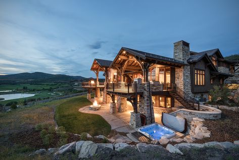 Mountain View From On Top — CAMEO HOMES Rustic Home Design, Timber House, Mountain Homes, Outdoor Lights, Mountain Home, Cabin Homes, Log Homes, Luxury Life, Luxury Real Estate