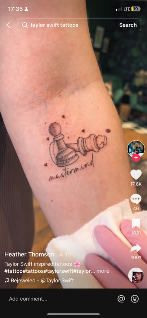 Mastermind Tattoo Taylor Swift, Taylor Swift Mastermind Tattoo, Mastermind Taylor Swift Tattoo, Bejeweled Tattoo, Mastermind Tattoo, Swiftie Tattoos, Swift Tattoo, Tattoo 2023, Taylor Swift Tattoo