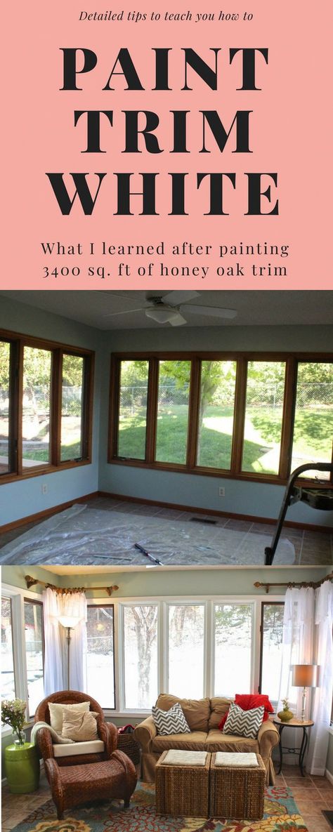 Paint Trim White, How To Paint Trim, Wood Window Trim, Honey Oak Trim, Painting Wood Trim, Wood Baseboard, Painting Trim White, Paint Trim, Wooden Trim