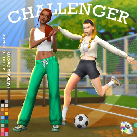 Challenger Collection - oakiyo x imvikai: | oakiyo Sims Poses, Sportswear Collection, Sporty Shorts, Sims 4 Cas, Sims 4 Cc Finds, Yoga Set, Sims 4 Cc, Jogger Set, Maxis Match