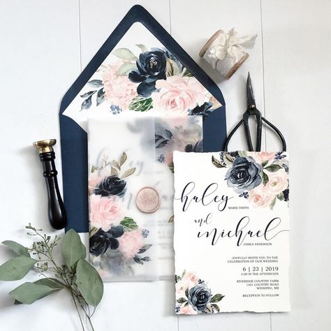 Cotton Willow Design on Instagram: This beautiful invitation suite is sure to be a great first impression. Perfect for a spring, summer or winter wedding #weddinginvitationsets #bluewedding #blushwedding #weddingstationery #weddingideas #springwedding #summerwedding Navy And Blush, Rustic Summer Wedding, Floral Wedding Invitation Suite, Invite Ideas, Card Inspo, Bridal Ideas, Watercolor Floral Wedding Invitations, Handmade Wedding Invitations, Invitations Diy