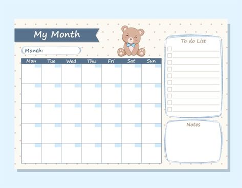 Calendar Sketch, Cute Calendar Template, Blue Calendar, Calendar Cute, Free Calendar Template, Study Planner Printable, 달력 디자인, Note Pad Design, Monthly Planner Template