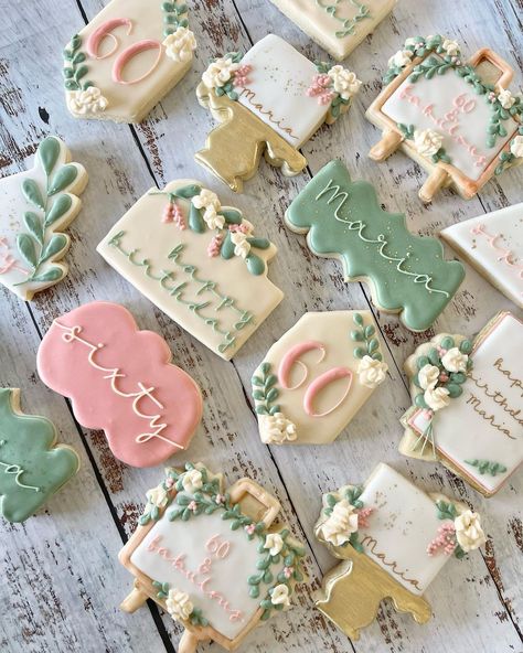 I LOVED this beautiful 60th birthday order! It was nice to have a floral pretty set! #birthdaycookies #60thbirthday #floralcookieset… | Instagram 60 Year Old Birthday Ideas For Women Party Themes, 60th Birthday Cookies Mom, 60th Birthday Ideas For Women Theme, 60th Birthday Cookies For Ladies, Floral Birthday Cookies, 60th Birthday Cookies, 60th Birthday Ideas For Women, Moms 60th, Sixtieth Birthday