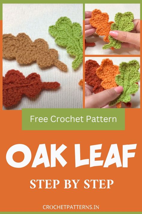 Easy Crochet Oak Leaf Tutorial Knit Oak Leaf Pattern Free, Crochet Oak Leaf Pattern Free, Crochet Leaf Patterns Free, Crochet Autumn Leaves, How To Crochet A Leaf, Crochet Leaves Free Pattern, Crochet Oak Leaf, Crochet A Leaf, Crochet Leaf Free Pattern