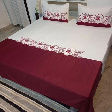 DESIGNER KING SIZE EMBROIDERED BEDSHEET 🔥 ⬅️Size : 108/108 inches ⬅️Fabric : 100% premium soft Cotton ⬅️Set Contains: 1 bedsheet with 2 pillow covers ⬅️Fine EmbroiderY ⬅️Machine Washable 1699 free ship Bedsheet Embroidery Design, Bed Cover Design, Fine Embroidery, Simple Embroidery, Machine Embroidery Patterns, Cotton Set, Bed Cover, Fabric Painting, Bed Covers