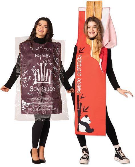 PRICES MAY VARY. 100% Polyester Pull On closure Dry Clean Only LET'S STICK TOGETHER: You'll look SOY cute together in our Chopsticks & Soy Sauce Couples Costume! INCLUDES: The couples costume includes includes two tunics printed on the front only with poly-knit backs. Both costumes are worn over your own clothing for easy wear at parties and events. FIT & CARE: The tunics are a one size fits most adults. You can care for your new costume by simply spot cleaning with cold water only. Do not wash, Couples Costume Halloween, Soy Sauce Dressing, Up Cosplay, Chop Sticks, Womens Costumes, Couples Costume, Caramel Color, Couple Halloween Costumes, Couples Costumes