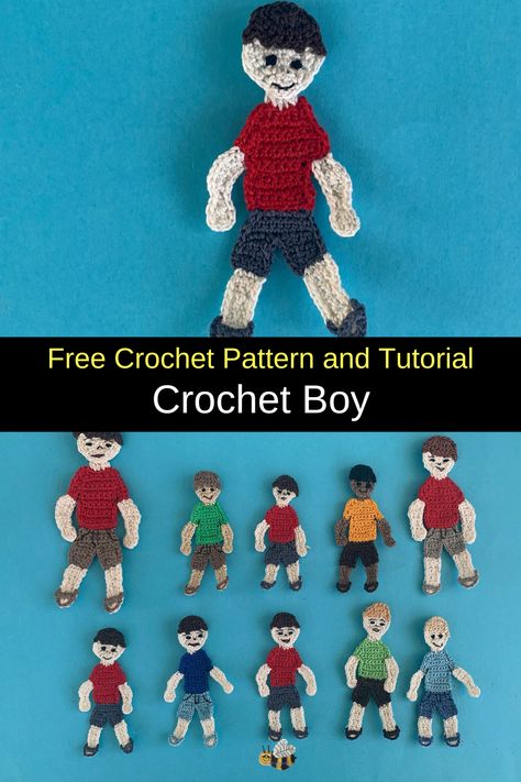 Get this free crochet pattern of a crochet boy. This and many other crochet patterns are available on my website, Kerri’s Crochet #FreeCrochetPatterns #CrochetBoy Crochet Flat Doll, Story Sacks, Crochet Appliqué, Appliqué Designs, Crochet Flats, Crochet Applique Patterns Free, Boys Pattern, Baby D, Bible Story