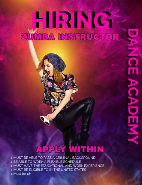 Hiring Zumba Instructor Zumba Instructor, Dance Academy, Work Experience, Zumba, How To Apply, Education, Design