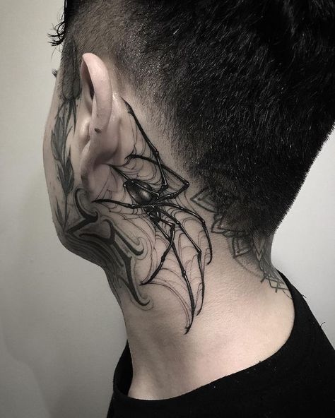 Side Neck Tattoo, Famous Tattoo Artists, Web Tattoo, Neck Tattoo For Guys, Inspiration Tattoos, Spider Tattoo, Creepy Tattoos, Black Ink Tattoos, Dope Tattoos