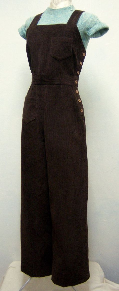 70s London, Bib And Brace Overalls, 40s Mode, Corduroy Dungarees, Vintage Overalls, Slacks Pants, Retro Mode, Brown Corduroy, 1940s Fashion