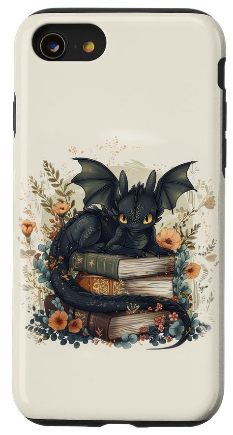 PRICES MAY VARY. Super Cute Dragon with yellow eyes resting on a stack of Books surrounded by wild Flowers in the cottagecore style. For a Book Lover, a Reader who is in to the Fantasy genre. Perfect for child, girl, women, a librarian, teacher, student, for her anyone who loves dragons and books. Also best for those who loves romantasy novels, reading books, fairy tales, and series featuring dragons and other fantasy creatures. Two-part protective case made from a premium scratch-resistant polycarbonate shell and shock absorbent TPU liner protects against drops Printed in the USA Easy installation Books With Flowers, Cute Dragon, Cottagecore Style, Iphone Se 2020, Cute Dragons, Yellow Eyes, Creative Tattoos, Tattoo Style, Book Lover