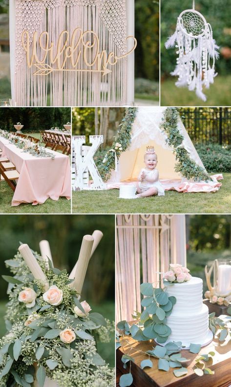 Wild One Dreamy Boho First Birthday Party #bohofirstbirthday #wildonefirstbirthdayparty #firstbirthdaypartyideas #bohobirthdayparty #girlfirstbirthdayparty Wild One Boho 1st Birthday Girl, Wildflower Wild One Birthday, Wild One Birthday Party Girls Diy Boho, Nature Theme First Birthday, Boho Wild One First Birthday Girl, Wild One Birthday Party Girls Flowers, Wild Flower 1st Birthday Girl, Shes A Wild One Birthday, First Birthday Boho Theme