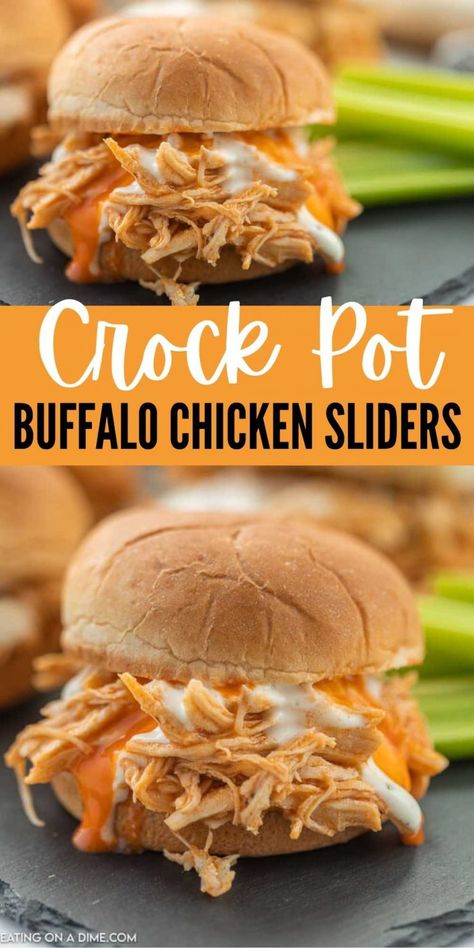 Crock Pot Buffalo Chicken Sliders - Slow Cooker Buffalo Chicken Sliders Mississippi Chicken Crockpot, Crockpot Sliders, Buffalo Chicken Sliders Crock Pot, Buffalo Chicken Recipes Crockpot, Easy Crockpot Buffalo Chicken, Crock Pot Sandwiches, Buffalo Chicken Sliders Recipes, Crock Pot Buffalo Chicken, Buffalo Chicken Dip Crock Pot