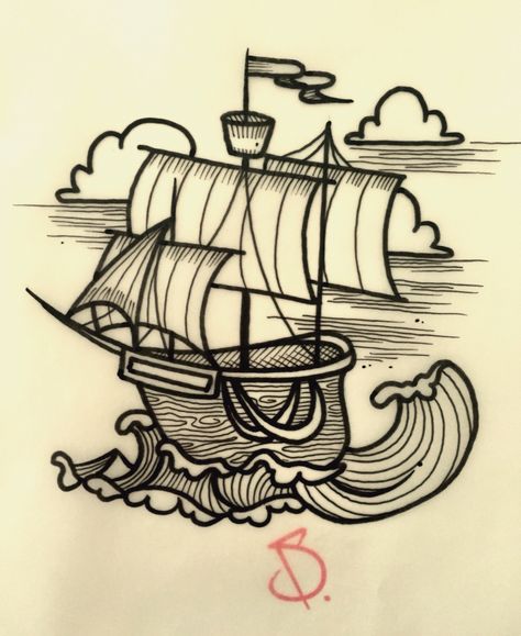 © SailorDave – 2015 | Sail Away #tattoo #tattoos #ink #inked #tattooartist #artist #art #swissartist #sailor #dave #sailordave #gravur #oldschool #traditional #traditionaltattoo #ocean #sea #sailaway #sail #boat #ship #waves #clouds #oceannightmare #nightmare #creature #oceancreature #sail #sailing Tattoo Wave, Rat Tattoo, Sailor Tattoo, Super Tattoo, Sailor Jerry Tattoos, Sailing Art, Trendy Tattoo, Ship Tattoo, E Tattoo