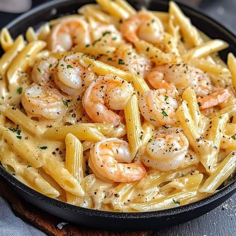 easy diabetic recipes | Holiday Garlic Shrimp Penne in Provolone Cream Sauce | Facebook Recipes Holiday, Garlic Shrimp, Penne Pasta, Provolone, Cream Sauce, Holiday Recipes, Garlic, Sauce, Pasta