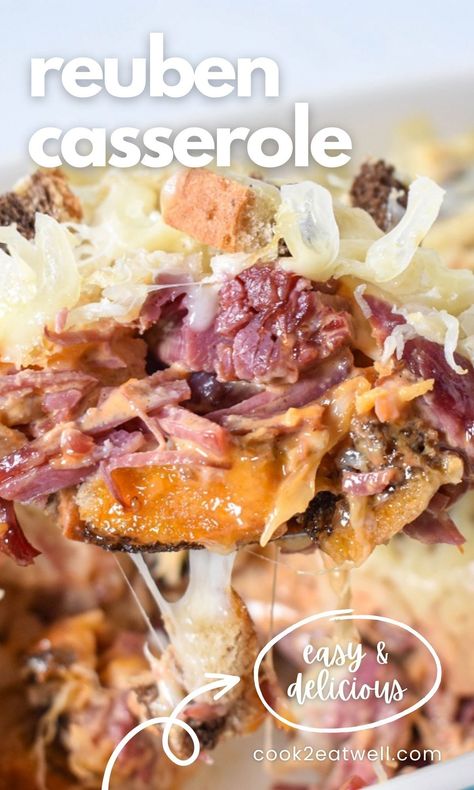 Craving the delicious taste of a Reuben sandwich? Try our Reuben casserole recipe – it's the perfect comfort food. Made with corned beef, rye bread, Swiss cheese, sauerkraut, and Russian dressing, it's a mouthwatering treat. Get the recipe now or Pin it for later. Reuben Bake Recipe, Classic Reuben Sandwich, Reuben Recipe, Reuben Sandwich Classic, Reuben Casserole, Rye Bread Recipes, Russian Dressing, Classic Sandwich, Reuben Sandwich