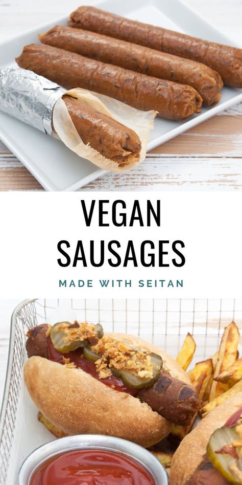 calls for sparkling water Vegan Sausage Recipe, Sausages Recipe, Food Savoury, Vegan Seitan, Vegan Meat Recipe, Vegan Meat Substitutes, Vegetarian Sausages, Veggie Sausage, Vegan Sausage