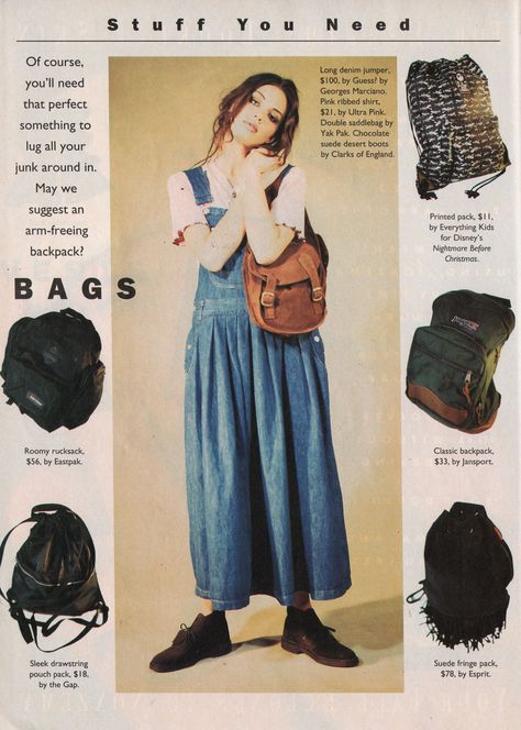 Sassy, August 1993 - "Stuff You Need" fashion spread, page 2 1993 Fashion, Sassy Magazine, 90s Wear, Nineties Fashion, Magazine Spread, 90s Girl, Fashion 90s, 1990s Fashion, Fashion Catalogue