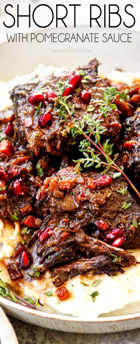 Braised Short Ribs in Pomegranate Balsamic Sauce (Make Ahead, tips, tricks) Short Ribs Beef, Short Ribs Braised, Braised Ribs, Recipes Dumplings, Cooking Short Ribs, Short Rib Recipes, Braised Short Ribs Recipe, Boneless Short Ribs, Short Ribs Slow Cooker