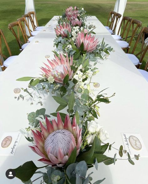 Eucalyptus Tablescape, Protea Centerpiece, Greenery Runner, Protea Wedding, Fairy Lights Wedding, Table Garland, King Protea, Protea Flower, Wedding Cross