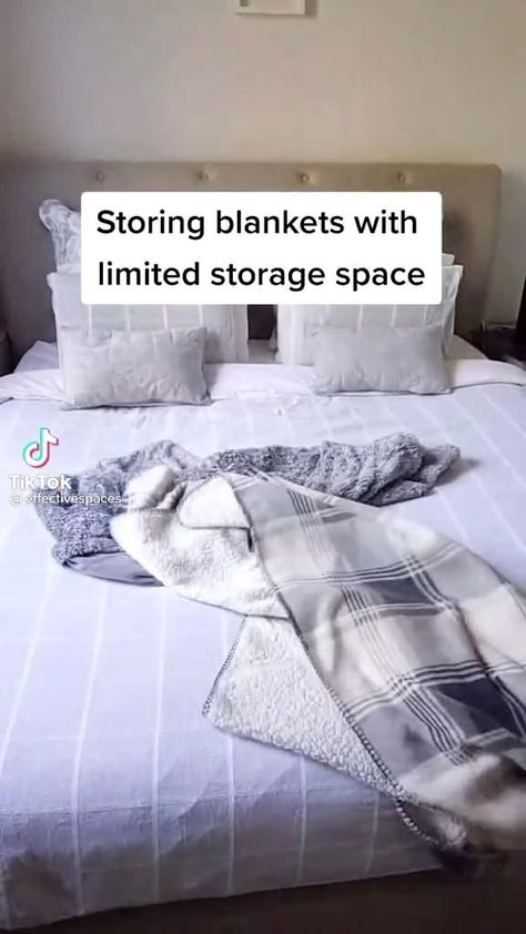 #furnituredesigns #ikeafurniturehacks #diyideas Bedroom Storage For Blankets, Hanging Blankets In Closet, Bedsheet Tucking Hacks, Misc Storage Ideas, Best Way To Store Bulky Comforters, Apartment Blanket Storage, How To Organize Pillows On Couch, Pillows Storage Ideas, Storing Blankets Ideas Closet